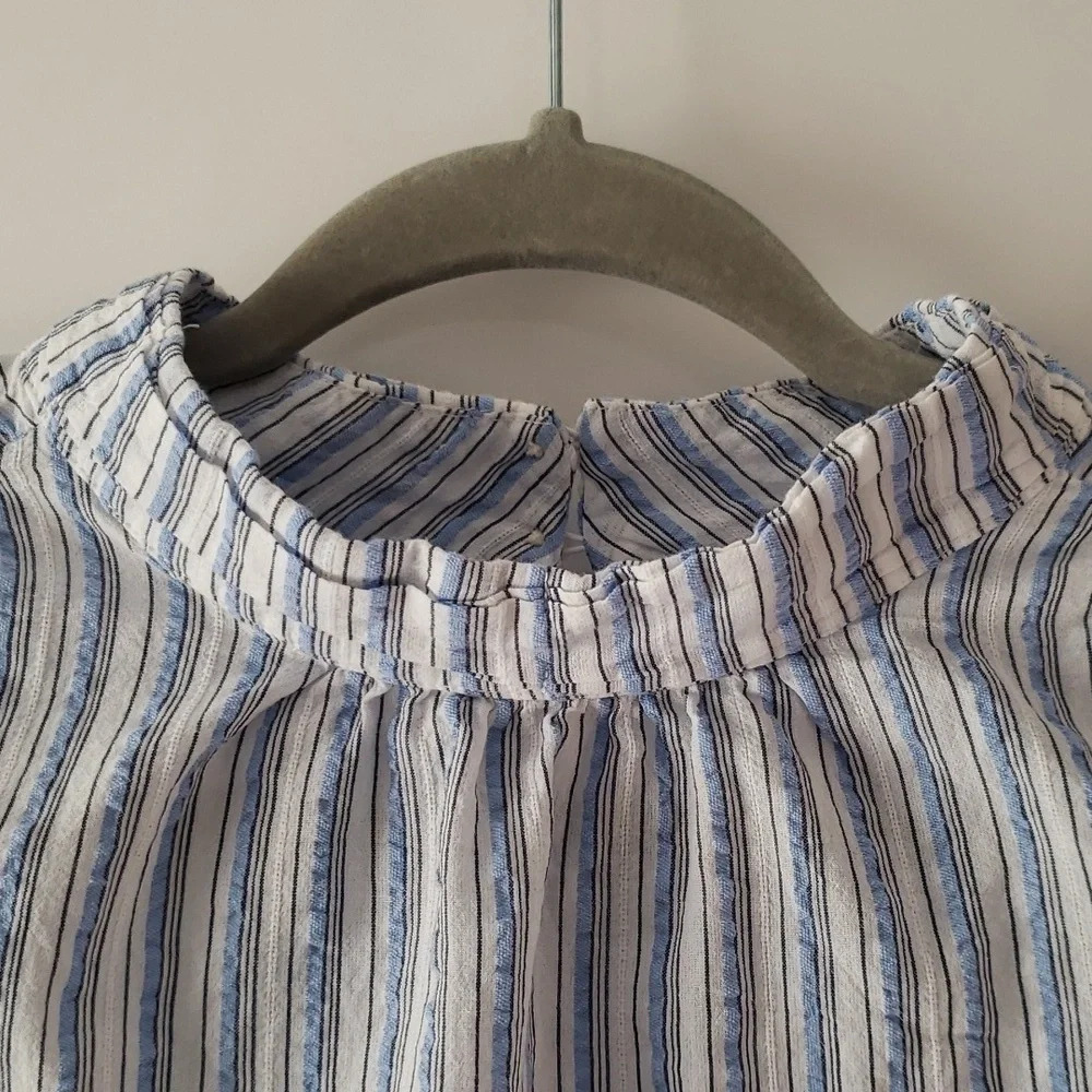 Loft Blouse Blue White Stripes Women  Long Sleeve Cottage Prairie Minimalist Lg - Picture 2 of 13
